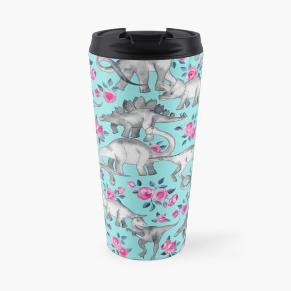 Dinosaurs and Roses – turquoise blue Travel Mug