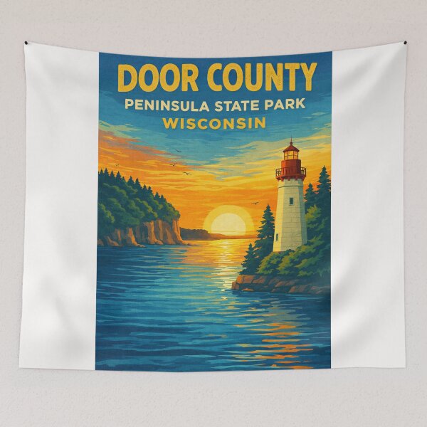 Item preview, Door County Wisconsin Peninsula State Park Lighthouse Lake Michigan Sunset designed and sold by Places On Earth.
