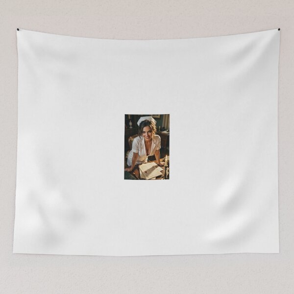 Item preview, Brunette Nurse at Vintage Desk in Candle Light designed and sold by CathryneDelamort.