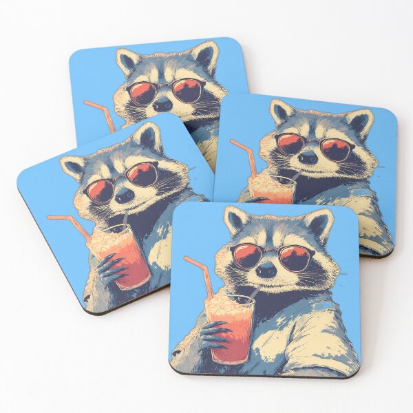Item preview, Sunset Shades Raccoon – Strawberry Cooler “After Beach” Retro Illustration designed and sold by Beachy Beasts.