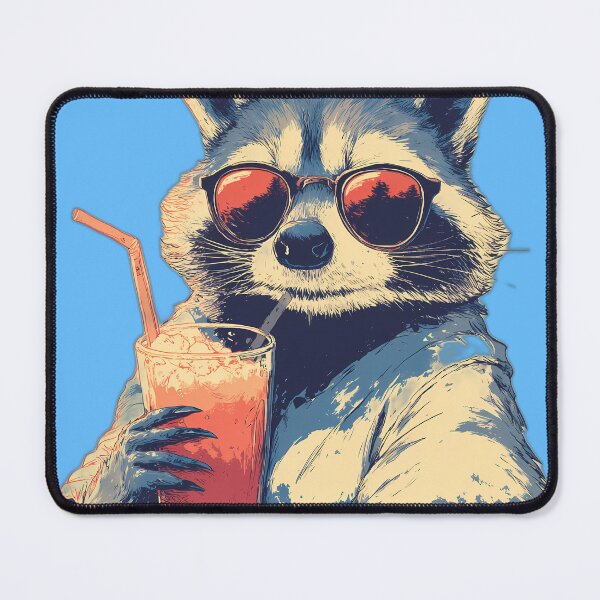 Item preview, Sunset Shades Raccoon – Strawberry Cooler “After Beach” Retro Illustration designed and sold by Beachy Beasts.