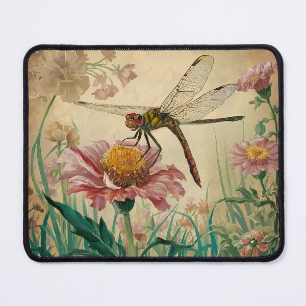 Item preview, William Morris Style Dragonfly Floral Art | Vintage Botanical Arts and Crafts Illustration designed and sold by Tamas Das.