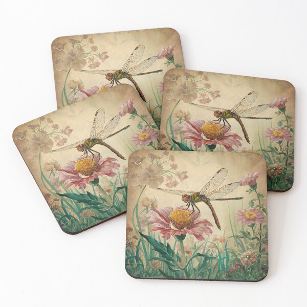 Item preview, William Morris Style Dragonfly Floral Art | Vintage Botanical Arts and Crafts Illustration designed and sold by Tamas Das.