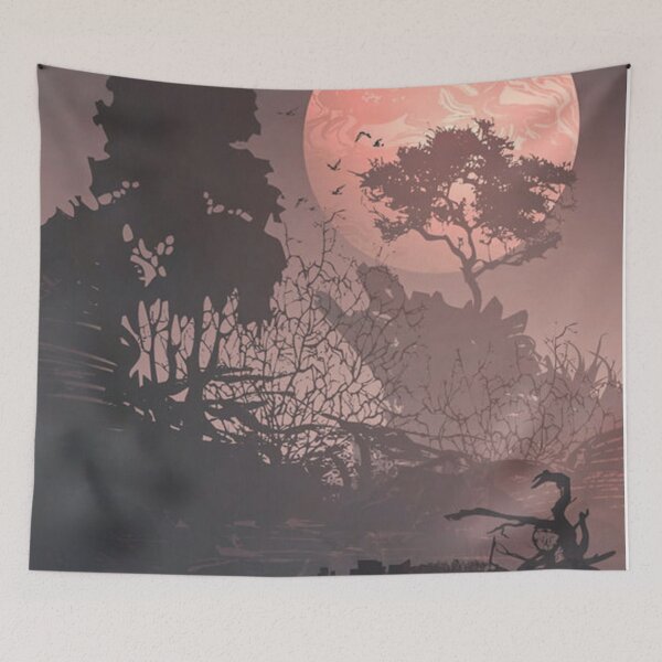 Item preview, Ethereal Lunar Horizon - Crimson Moon & Shadow Forest Art designed and sold by Midnight Nebula.
