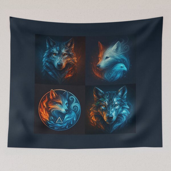 Item preview, Wolf Elemental Spirits – Fire & Ice Energy Wall Art designed and sold by GeoWild Designs.