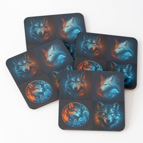 Item preview, Wolf Elemental Spirits – Fire & Ice Energy Wall Art designed and sold by GeoWild Designs.