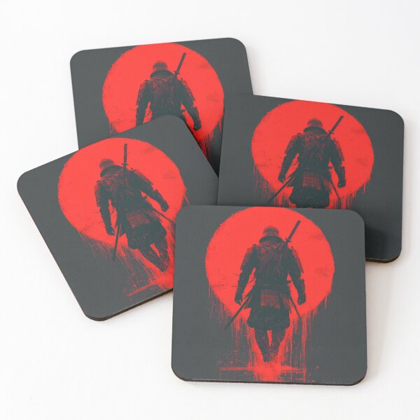 Item preview, Armored Samurai Back View • Blood Red Sun Drip Ink Poster designed and sold by NeonHorizon Studio.