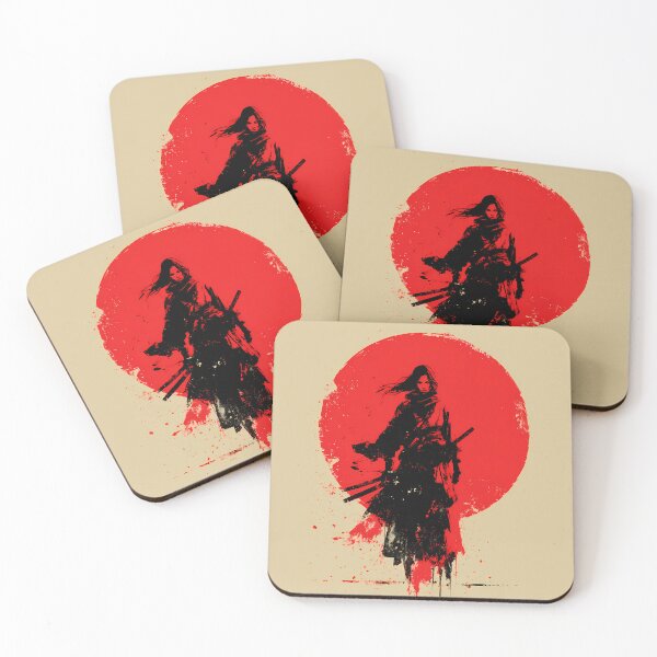 Item preview, Female Ronin Under Red Sun • Ink Splash Samurai Warrior Art designed and sold by NeonHorizon Studio.