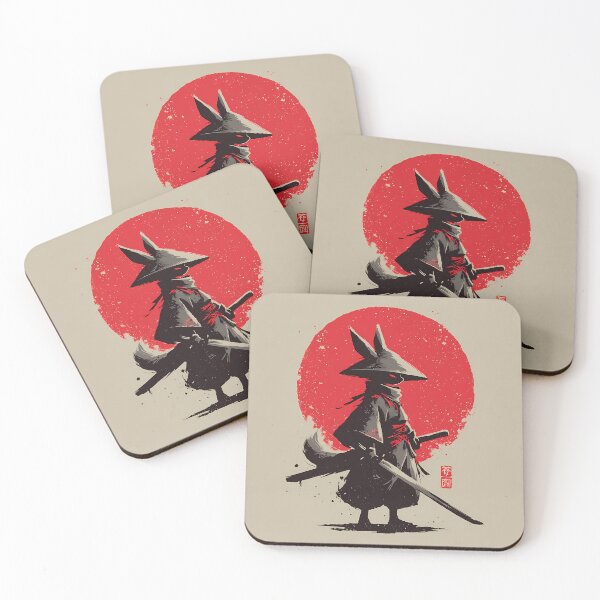 Item preview, Kitsune Ronin • Fox Samurai Under Red Sun Ink Wash Poster designed and sold by NeonHorizon Studio.