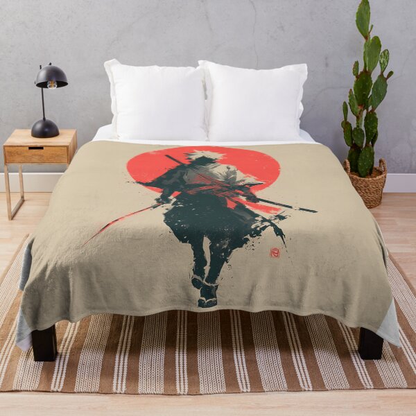 Item preview, White-Haired Ronin • Dual Katana Under Red Sun Ink Wash Art designed and sold by NeonHorizon Studio.