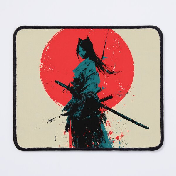Item preview, Red Sun Kitsune Ronin Girl • Japanese Ink Wash Samurai Art designed and sold by NeonHorizon Studio.