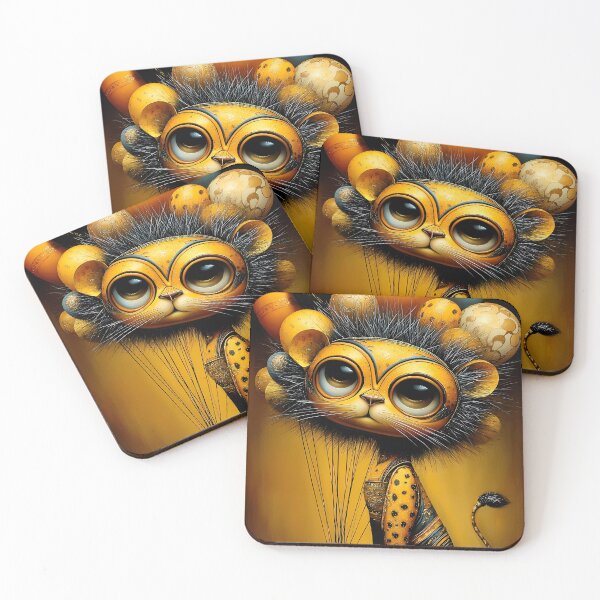 Item preview, Fantasy lion with big eyes and balloons in a warm vintage style designed and sold by WhimsyArt ○ Studio.