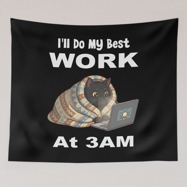Item preview, I'll Do My Best Work At 3AM Funny Night Owl Black Cat on Laptop Cozy Blanket designed and sold by Jt41.
