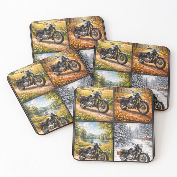 Item preview, Vintage Motorcycle Through the Four Seasons – Framed Art Print designed and sold by Karszul.