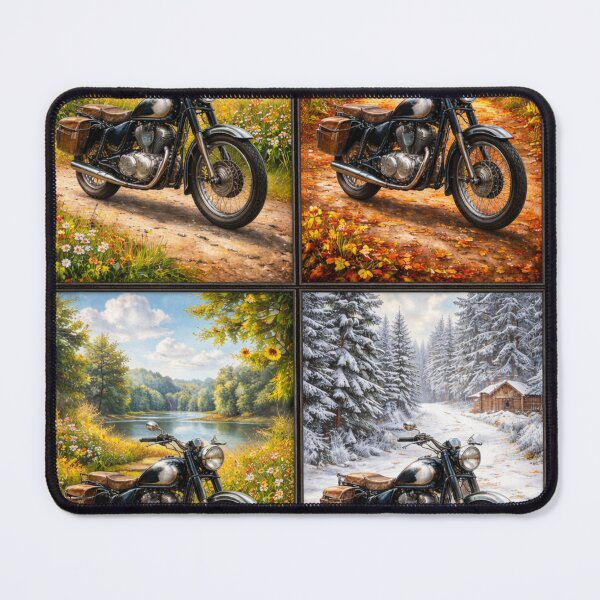Item preview, Vintage Motorcycle Through the Four Seasons – Framed Art Print designed and sold by Karszul.