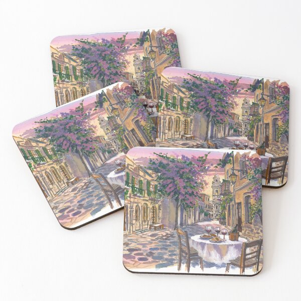 Item preview, Rethymno Street Scene Painting with Venetian Architecture and Warm Light designed and sold by artshop77.