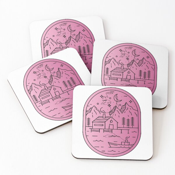 Item preview, Pink Dreamy Lakefront Cabin - Minimalist Line Art designed and sold by Kanniax.
