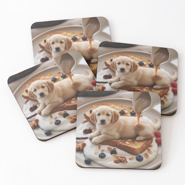 Item preview, Sweet Golden Retriever Puppy on French Toast Illustration designed and sold by toppopin.