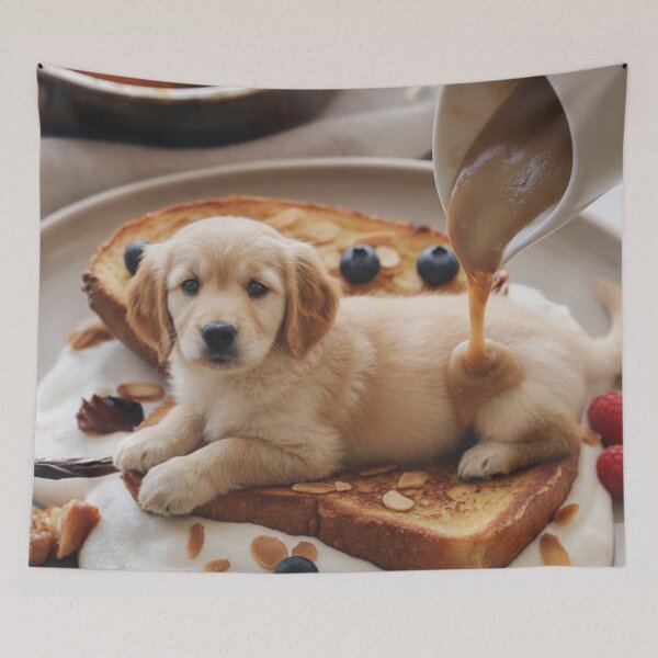Item preview, Sweet Golden Retriever Puppy on French Toast Illustration designed and sold by toppopin.