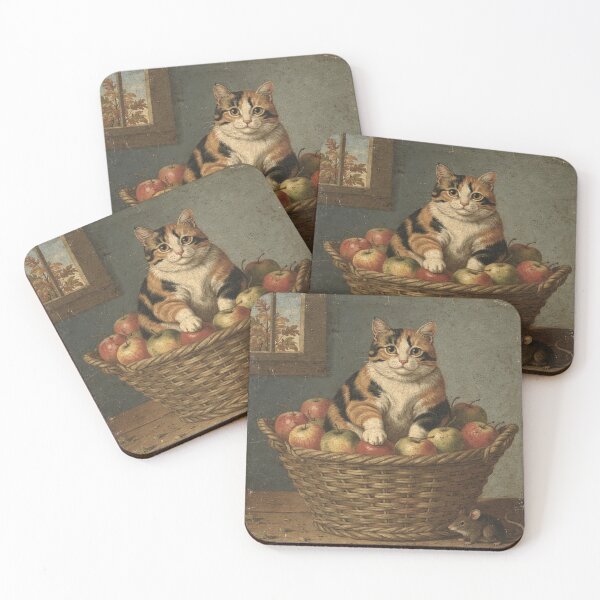 Item preview, Calico Cat Apple Harvest - Folk Art Portrait designed and sold by PictorialWhimsy.