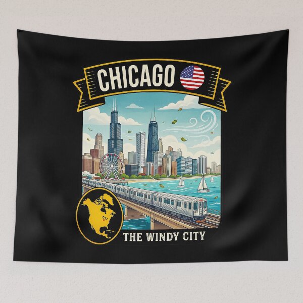 Item preview, Chicago Illinois The Windy City Vintage Travel Art designed and sold by sky11PP.
