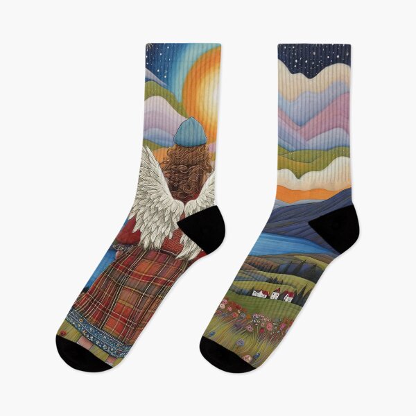 Item preview, Angel with wings wearing a hoodie and a kilt on holiday in the Scottish highlands designed and sold by Colin Bentham.