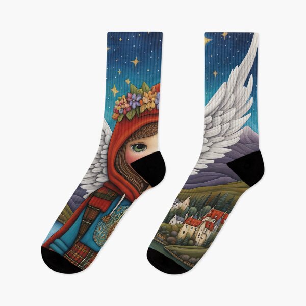 Item preview, Angel with wings wearing a hoodie and a kilt on holiday in the Scottish highlands designed and sold by Colin Bentham.
