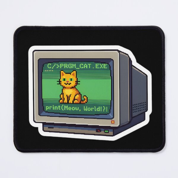 Item preview, Retro Pixel Art Meow World - Vintage Computer Cat Programmer designed and sold by Runes & Embers .