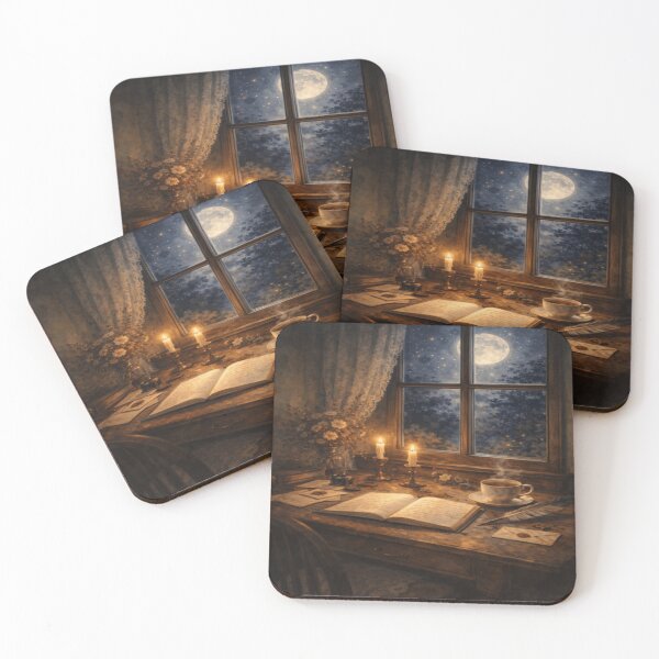 Item preview, Night Writing Nook Letters – Moonlit Storybook Tea Art designed and sold by ArtFreshStudio.