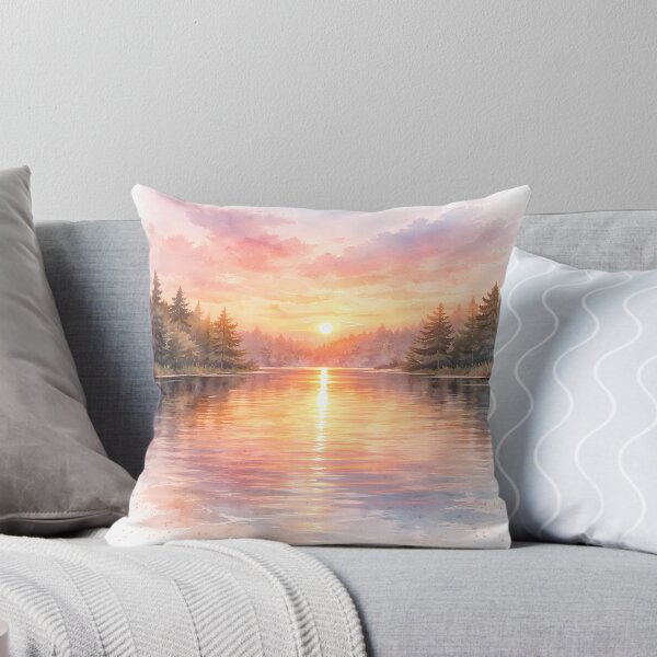 Item preview, Golden Hour Solitude: Watercolor Lake Sunset designed and sold by Ayshopcog.