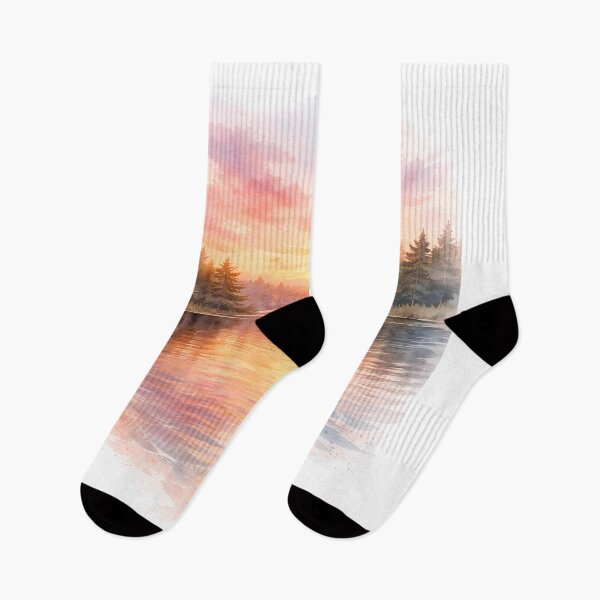 Item preview, Golden Hour Solitude: Watercolor Lake Sunset designed and sold by Ayshopcog.