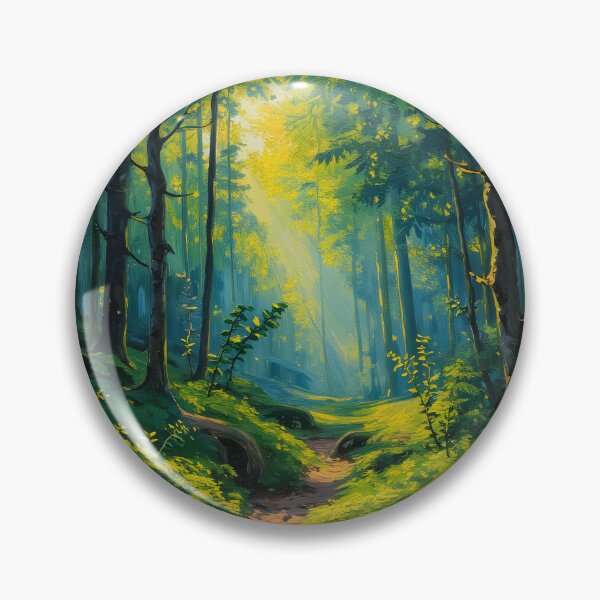 Item preview, Enchanted Forest Path – Lush Green Woodland Landscape with Sun Rays | Nature Escape Art Print & Sticker designed and sold by Nene's design.