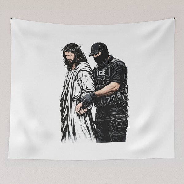 Item preview, Jesus Arrested by ICE – Anti-ICE Protest Art Depicting Modern Persecution and Immigration Injustice designed and sold by BrainBubbleArt.