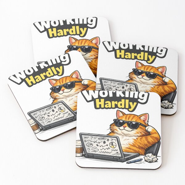 Item preview, Overconfident Cat “Working Hardly” Meme Sticker – Funny Laptop Cat Cartoon with White Outline designed and sold by VibeVauilt.