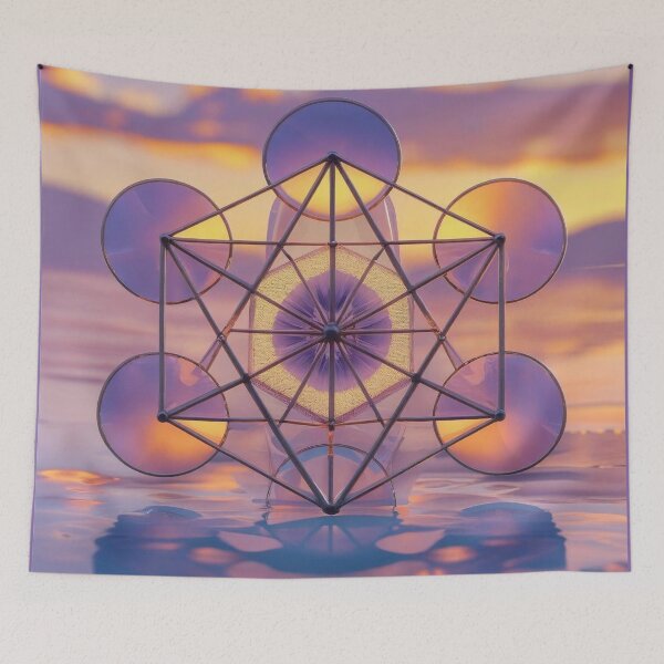 Item preview, Divine Radiance Metatron’s Cube – Cinematic Sacred Geometry Sunset Installation Design designed and sold by ArtivaNest.