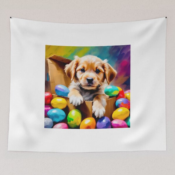 Item preview, Cute puppy with Easter eggs designed and sold by Island Art Studios.