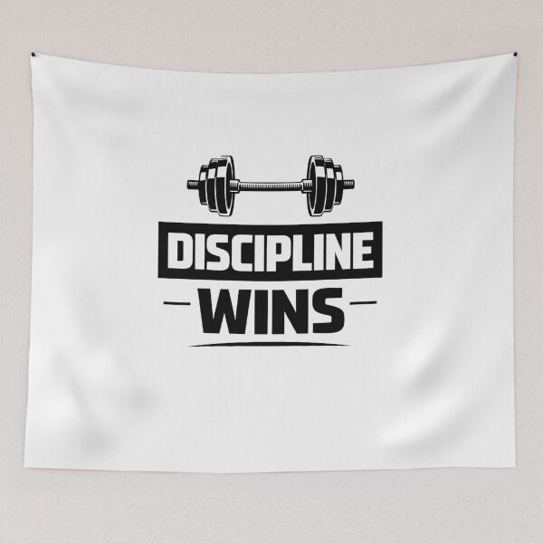 Item preview, Discipline Wins – Bold Barbell Gym Motivation Design designed and sold by RelateAndTee.