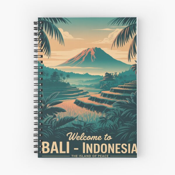 Item preview, Bali Indonesia Vintage Travel Poster – Rice Terrace Sunset Wall Art – Tropical Landscape Retro Print designed and sold by Timeless Design.
