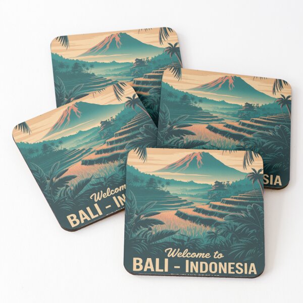 Item preview, Bali Indonesia Vintage Travel Poster – Rice Terrace Sunset Wall Art – Tropical Landscape Retro Print designed and sold by Timeless Design.