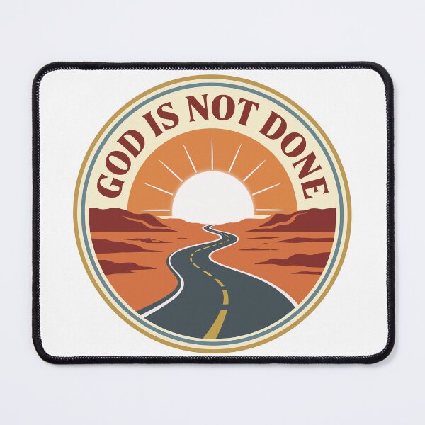 Item preview, Retro Scenic Badge God Is Not Done Sunrise designed and sold by FunFitLife Studio.