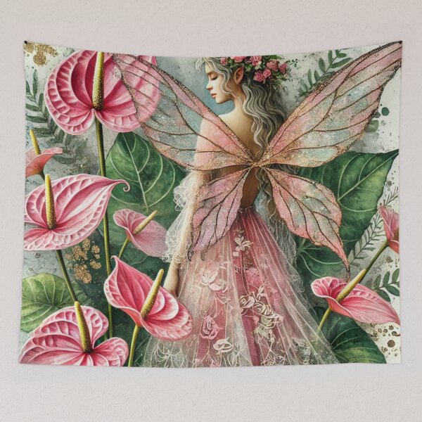 Item preview, Pink Anthurium Fairy - Enchanted Botanical Fantasy Art Print designed and sold by Dream Bloom Gallery.