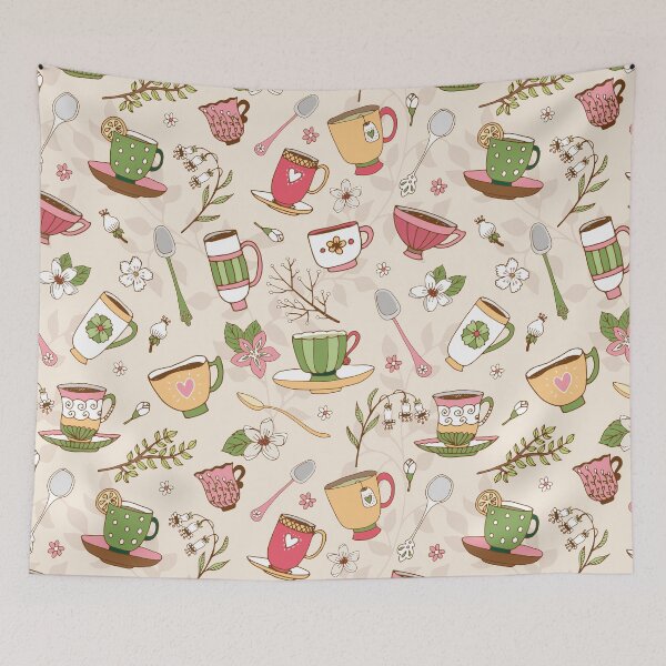 Item preview, Colorful teacups and coffee cups with floral patterns designed and sold by Mauswohn.
