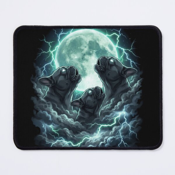 Item preview, Three French Bulldogs Howling at Neon Lightning Moon designed and sold by SkeletonsDanger.