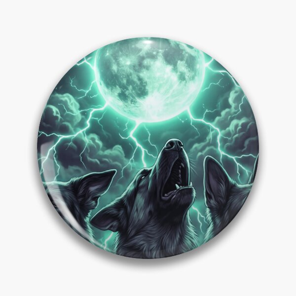 Item preview, Three German Shepherds Howling at Neon Moon designed and sold by SkeletonsDanger.