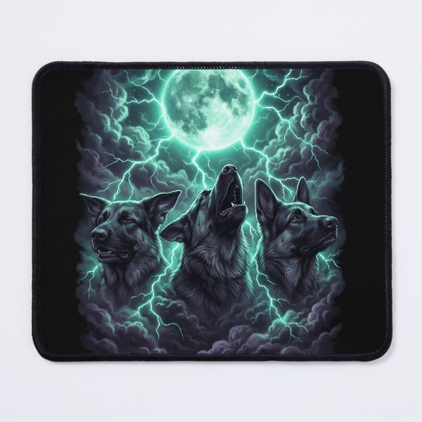 Item preview, Three German Shepherds Howling at Neon Moon designed and sold by SkeletonsDanger.
