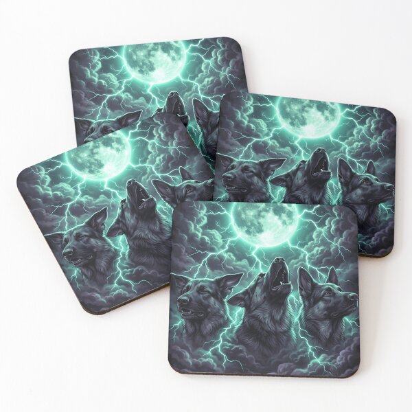 Item preview, Three German Shepherds Howling at Neon Moon designed and sold by SkeletonsDanger.