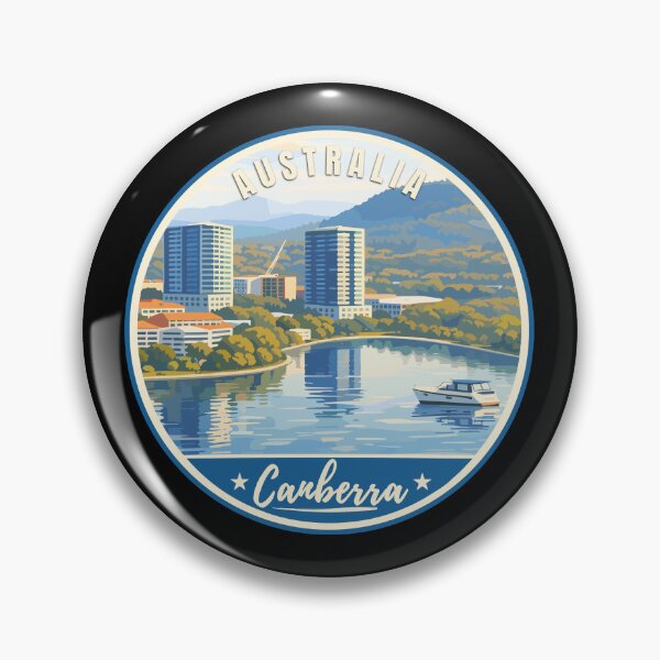 Item preview, Canberra in Australia, Retro Travel Art Circle Emblem designed and sold by MaateoDesign.