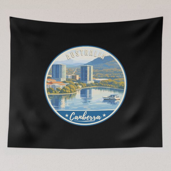 Item preview, Canberra in Australia, Retro Travel Art Circle Emblem designed and sold by MaateoDesign.