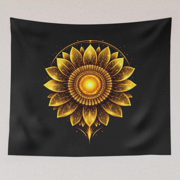 Item preview, Golden sunflower with aura ring (futuristic mandala) designed and sold by slinsish.