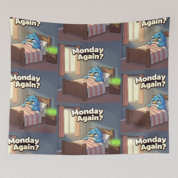 Item preview, Monday Again? Grumpy Blue Bird Funny Art Print designed and sold by SammyMorry.
